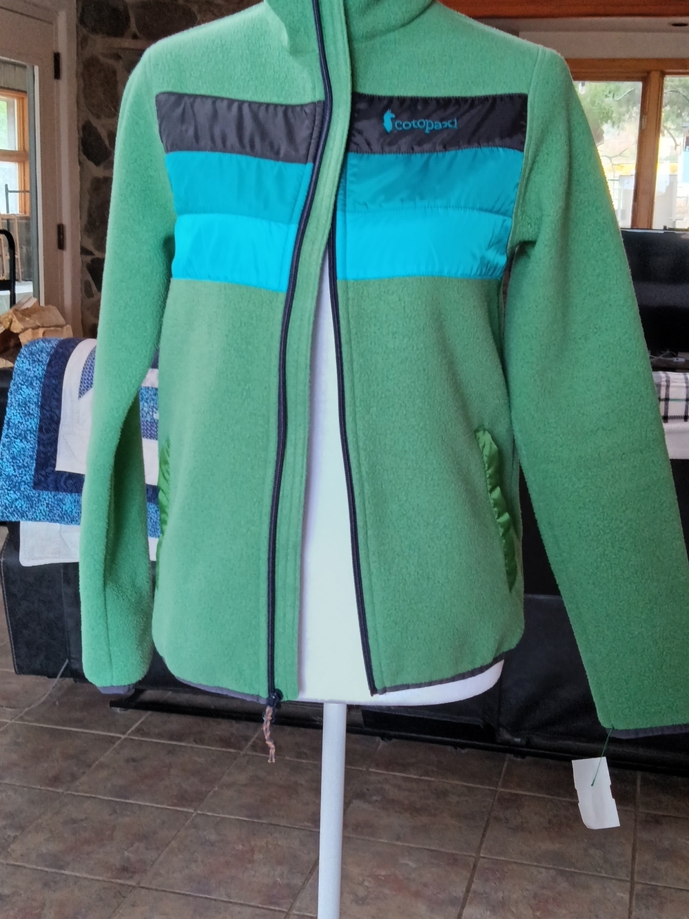 cotopaxi Green Fleece Jacket with Teal & Aqua Panels
